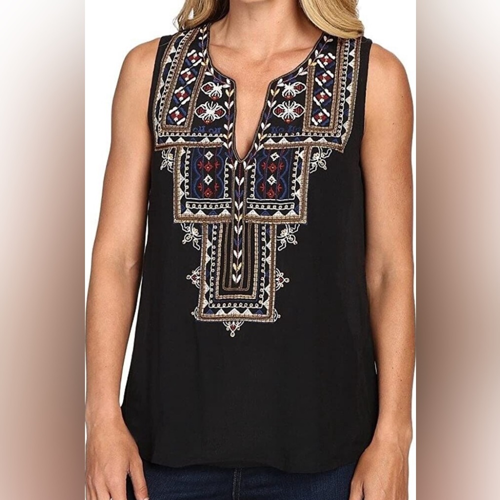 LUCKY BRAND SLEEVELESS EMBROIDERED TOP WOMEN SIZE SMALL BLACK